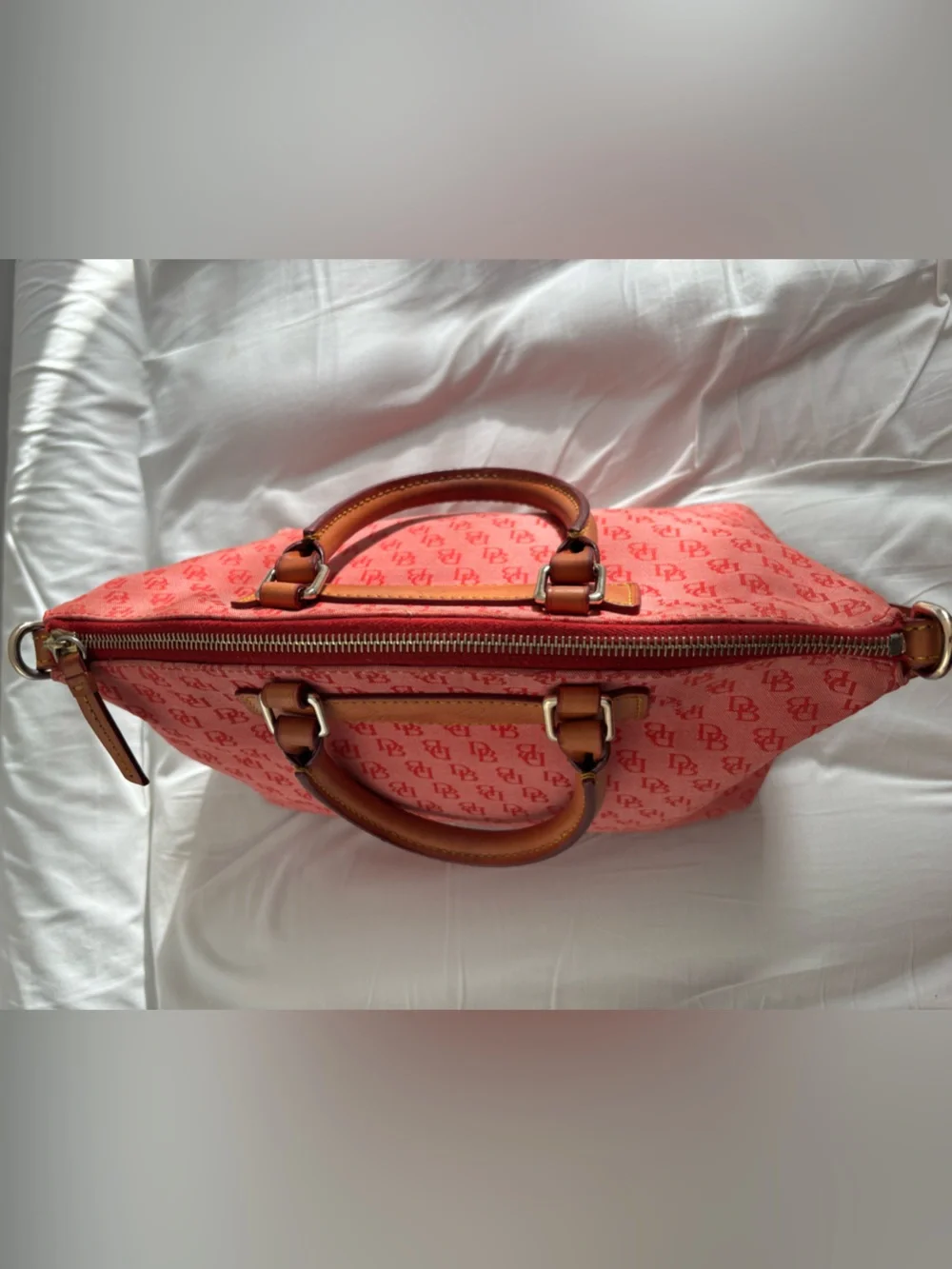 Dooney & Bourke Strawberry Pink Logo Canvas & Leather Satchel Crossbody Bag
